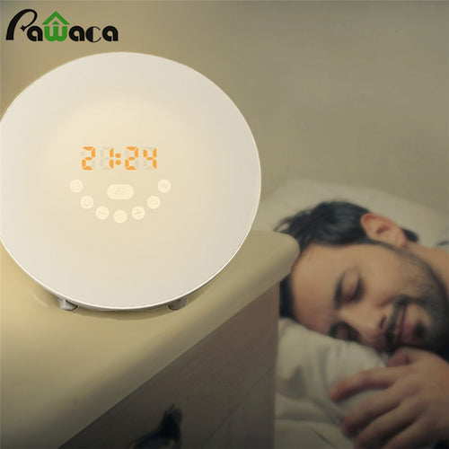 Simulated Sunrise Sunset Wake Up Digital LED Alarm Clock FM Radio Electronic Alarm Clocks Touch Sensor Night Light Beside Lamp