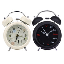 Charger l&#39;image dans la galerie, Mechanical Alarm Clock Retro Desktop Clock Round Metal Double Bell Table Clock Light Design Alarms Black White