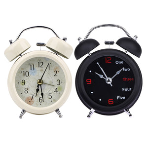 Mechanical Alarm Clock Retro Desktop Clock Round Metal Double Bell Table Clock Light Design Alarms Black White