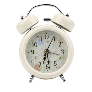 Mechanical Alarm Clock Retro Desktop Clock Round Metal Double Bell Table Clock Light Design Alarms Black White