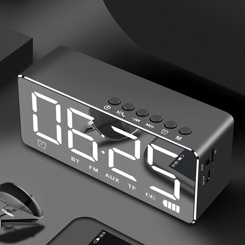 LED Bluetooth Wireless double alarm table clock light dark adjustment FM radio alarm clock of Snooze Function office home Decora