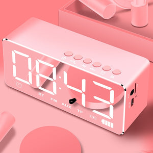 LED Bluetooth Wireless double alarm table clock light dark adjustment FM radio alarm clock of Snooze Function office home Decora